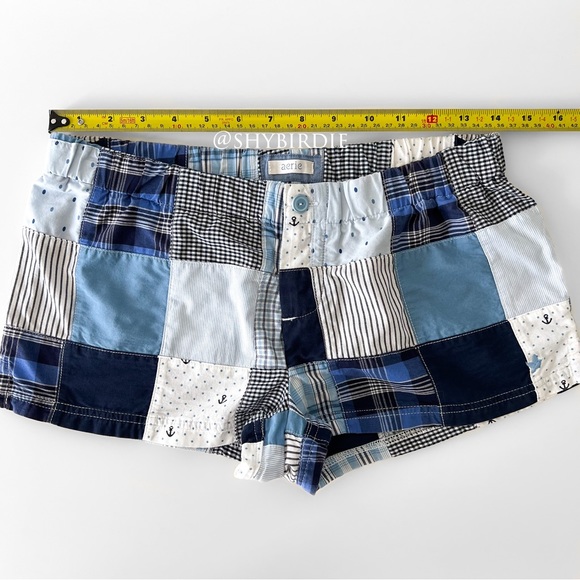 Aerie Patchwork Plaid Nautical Ocean Themed Sleep Shorts in Blue, XS - Picture 7 of 8
